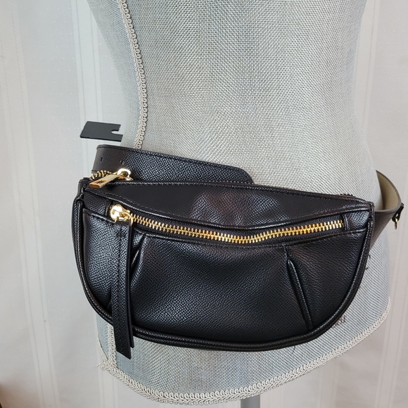 Inc. International Concepts Black Belt Bag with Gold Metal Zipper, XL, NWT - Picture 1 of 5